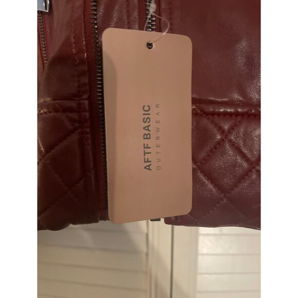 AFTF Basic Outerwear Burgundy Junior size large Faux Leather Motorcycle Jacket - Picture 3 of 8